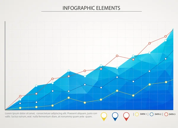 Blauwe zakelijke grafiek grafiek met drie lijnen van verhoging van de — Stockvector