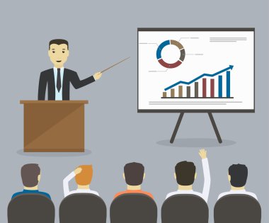 işadamı, sunu veya seminer veriyor. iş toplantısı, t