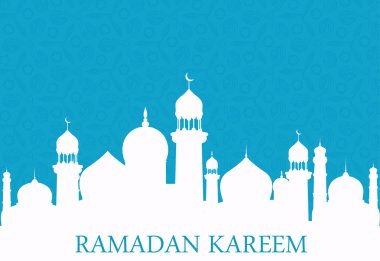 Mavi arka planda Arap beyazları camisi var. Ramazan Kareem