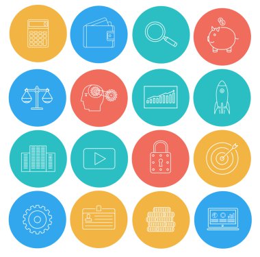 Flat lines icons of business and finance. Electronic commerce, S clipart