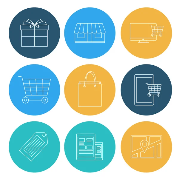 Flat lines shopping icons, ecommerce. Elements for web and mobil — Stock Vector