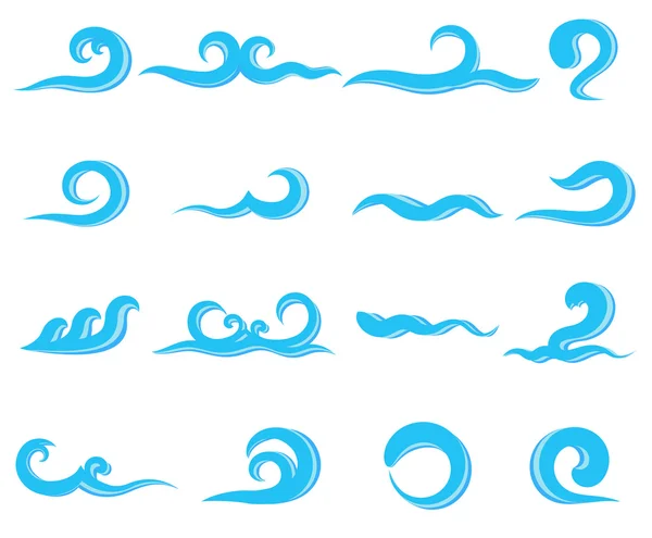Set de valuri albastre de mare, stropire de apă — Vector de stoc