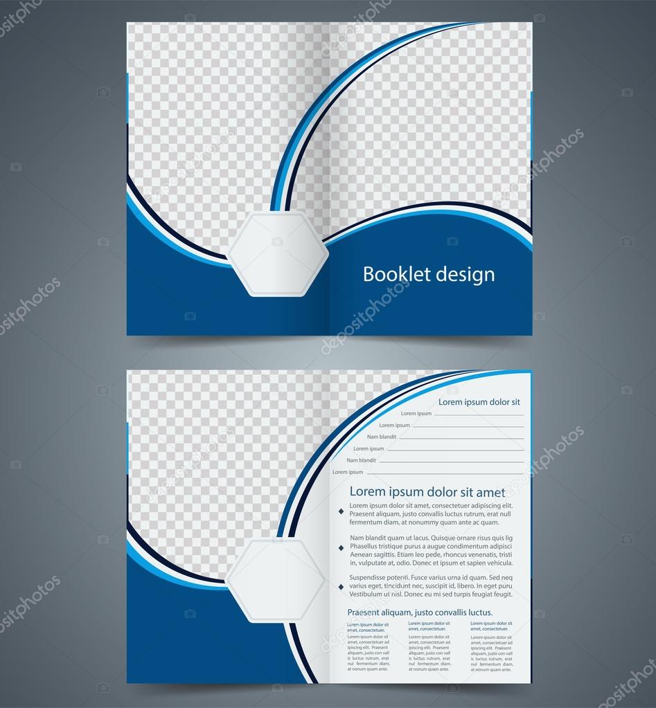 Blue bifold brochure template design, business leaflet, booklet