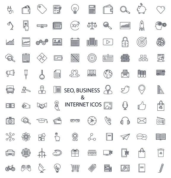 Set of lines of icons SEO, business, media, and science. — Stock Vector