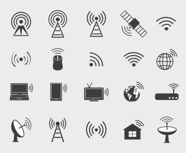  siyah kablosuz simgeleri. wifi erişimi ve ra Icons set