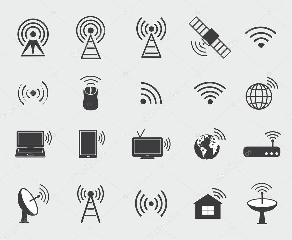  Black wireless icons. Set  icons for wifi control access and ra