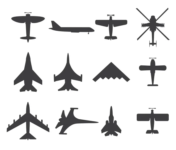Ícones de aviões, definido no fundo branco — Vetor de Stock