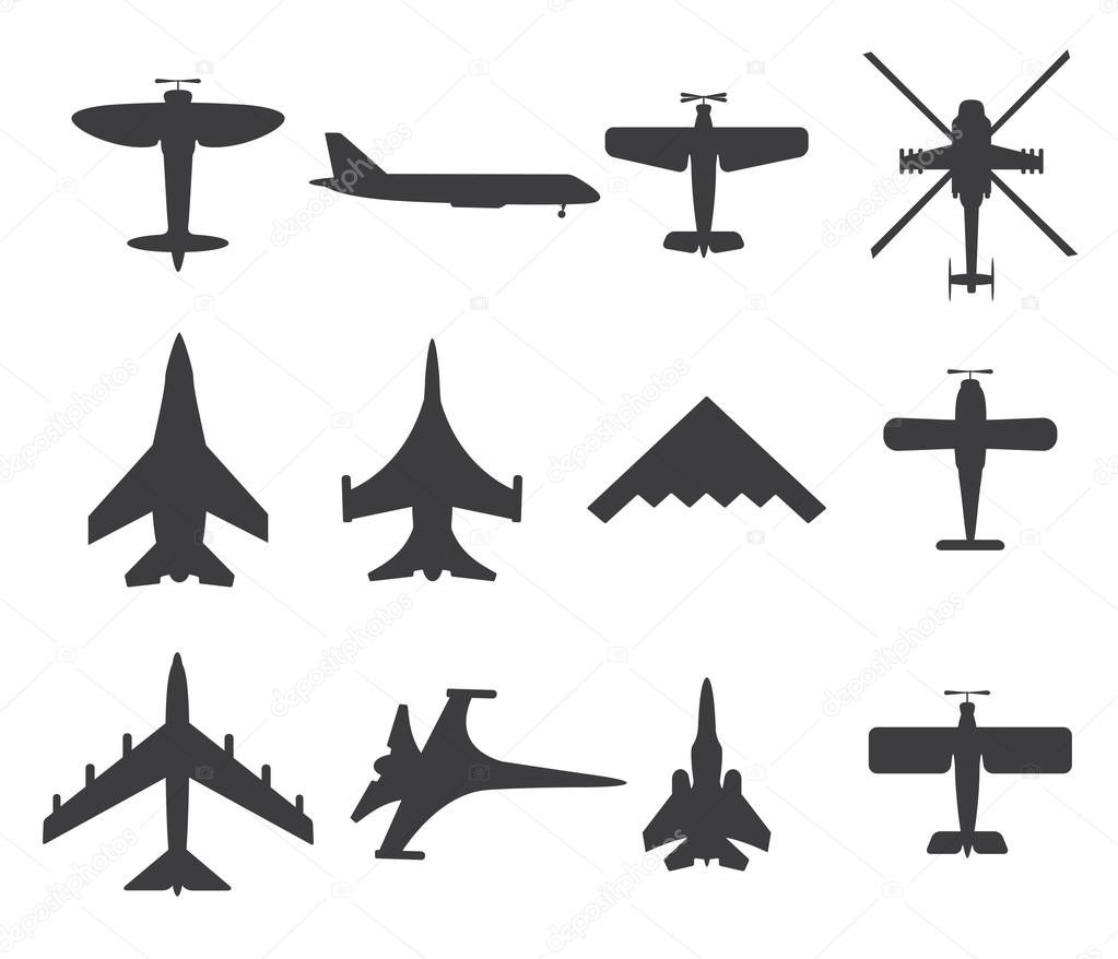 Planes icons, set on white background