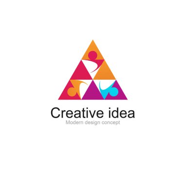 Üçgenleri olan minimalist modern bir ikon. İnsanlarla birlikte logo tasarımı ögesi.