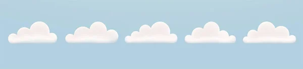 蓝色背景的白色3D云 简单可爱的卡通云集设计 — 图库矢量图片
