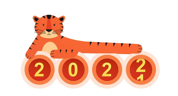 新的一年2022 老虎躺在2022号 白色背景的贺卡上 — 图库矢量图片