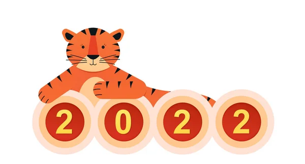 Tigre Sdraiata Sui Numeri 2022 Striscione Celebrazione Della Stagione Decorazione — Vettoriale Stock