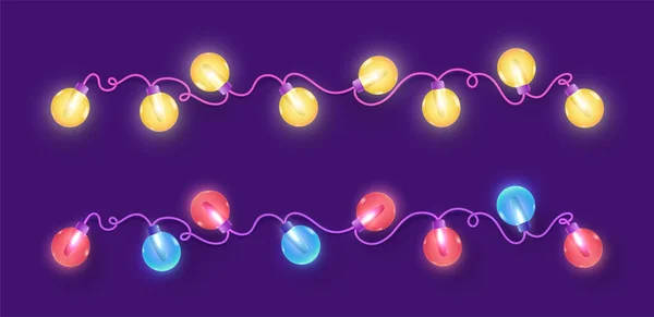 Natale Ghirlande Capodanno Illuminato Multicolore Decorazione Lampade Neon Decorazione Natalizia — Vettoriale Stock