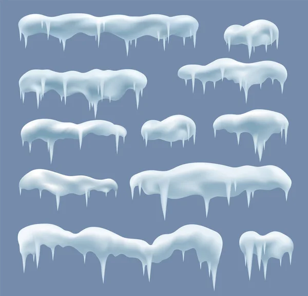 Snow Drifts Ice Icicles Blue Background Frozen Ice Caps Christmas — Vetor de Stock