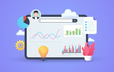 İş veri analizi. Finansal raporlarla dolu tablet. Konsept internet pazarlaması, yatırım analizleri.