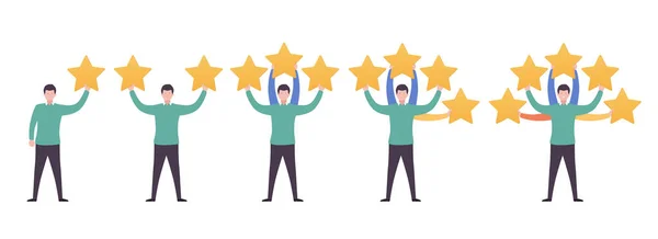 Rating Low Rating High Rating People Gold Stars Giving Feedback — Stockvector