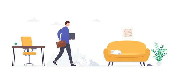 Concept Choosing Work Remotely Home Office Businessman Office Clothes Works — 图库矢量图片