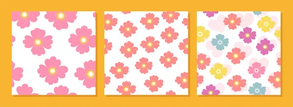 Simple Floral Seamless Pattern Retro Style Orange Pink Colors Square — Stock Vector
