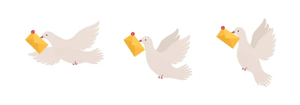 Птах Повідомленням Різних Положеннях Голуб Конвертом Концепція Балачки Спілкування Передача — стоковий вектор