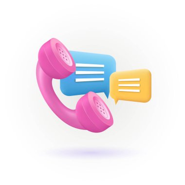 3d call center icon with message. Concept talking on phone, support service, contact center.