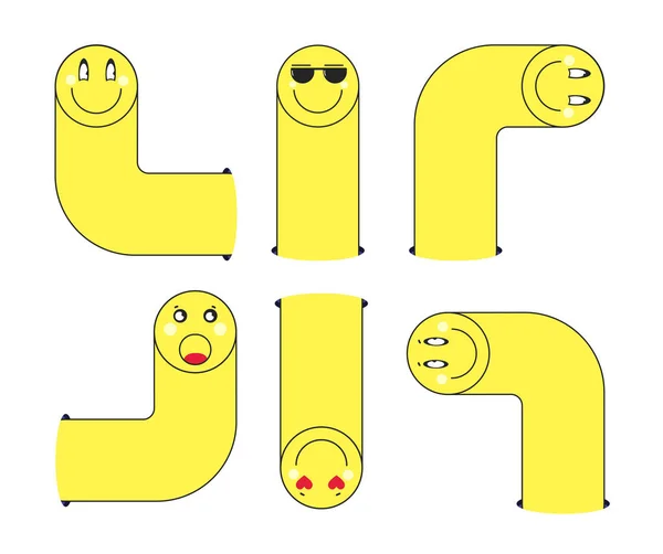 Long Yellow Emoticons Funny Cartoon Happy Faces Set Comic Facial — стоковый вектор