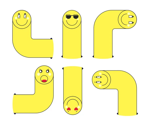 Long Yellow Emoticons Funny Cartoon Happy Faces Set Comic Facial — Archivo Imágenes Vectoriales