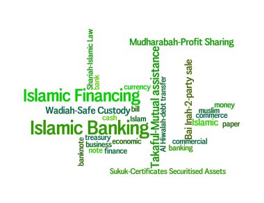 İslami bankacılık veya finansman kavram ve dil bilgi metin grafik ve düzenleme word bulutlar illüstrasyon kavramı
