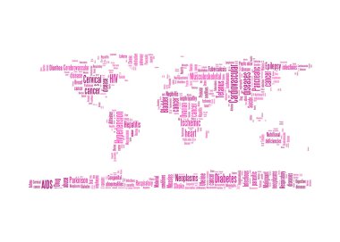 Dünya hastalık ve hastalık bilgisi metin grafik ve düzenleme word bulutlar planet earth kavramı