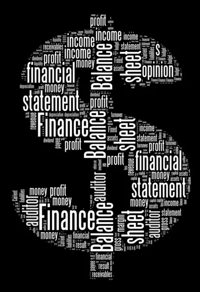 Dollarzeichen mit Finanz-Begriffen oder Linguistik-Text-Grafiken und -Arrangement — Stockfoto
