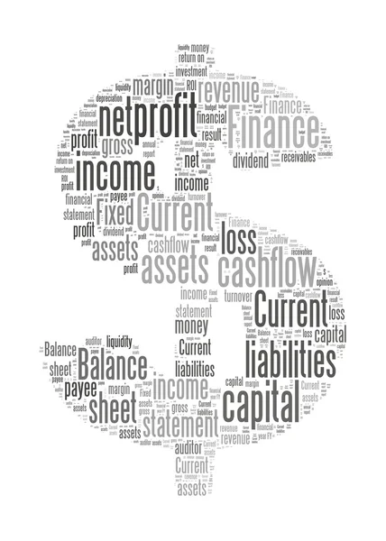 Dollar sign with finance terms or lingo info text graphics and arrangement — Stock Photo, Image