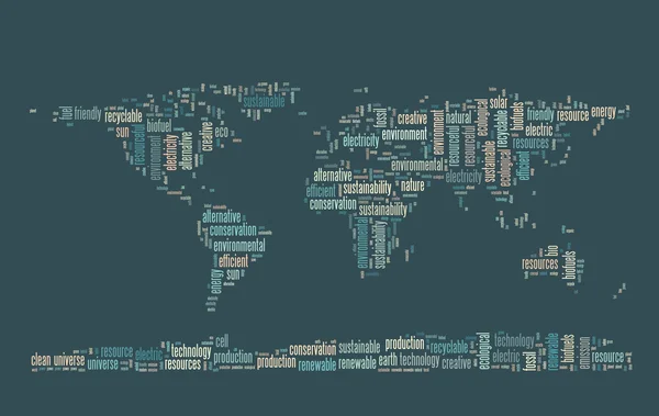 Планета Земля зеленой энергии и утилизации информации текстовой графики и расположение слово облака концепции — стоковое фото