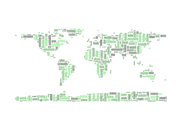 Planeta Země zelená energie a recyklaci info textu grafiku a uspořádání slovo mraky koncepce — Stock fotografie