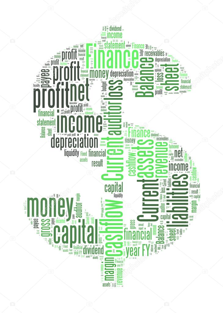 Dollar sign with finance terms or lingo info text graphics and arrangement