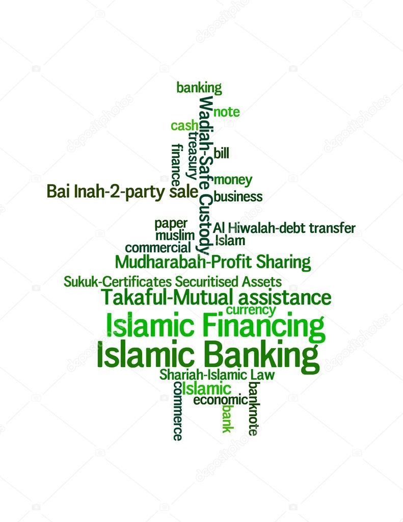 Islamic banking or financing concept and lingo info text graphics and arrangement word clouds illustration concept