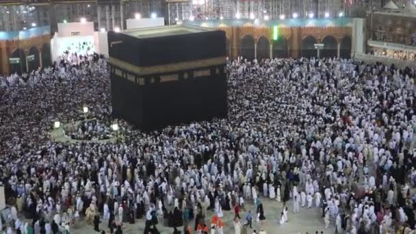 Pellegrini musulmani circumambulano la Kaaba a Masjidil Haram circa a Makkah, S.Arabia — Video Stock