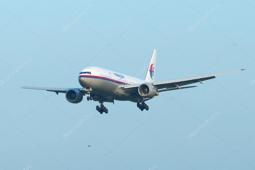 KUALA LUMPUR INTERNATIONAL AIRPORT (KLIA), SEPANG, MALAYSIA- JULY 21, 2014: Boeing 777-200ER (9M-MRB) MAS lands at KLIA, Malaysia. Similar plane MH17 was shot down in Ukraine-Russian border recently.