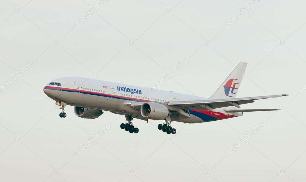 KUALA LUMPUR INTERNATIONAL AIRPORT (KLIA), SEPANG, MALAYSIA- JULY 21, 2014: Boeing 777-200ER (9M-MRB) MAS lands at KLIA, Malaysia. Similar plane MH17 was shot down in Ukraine-Russian border recently.