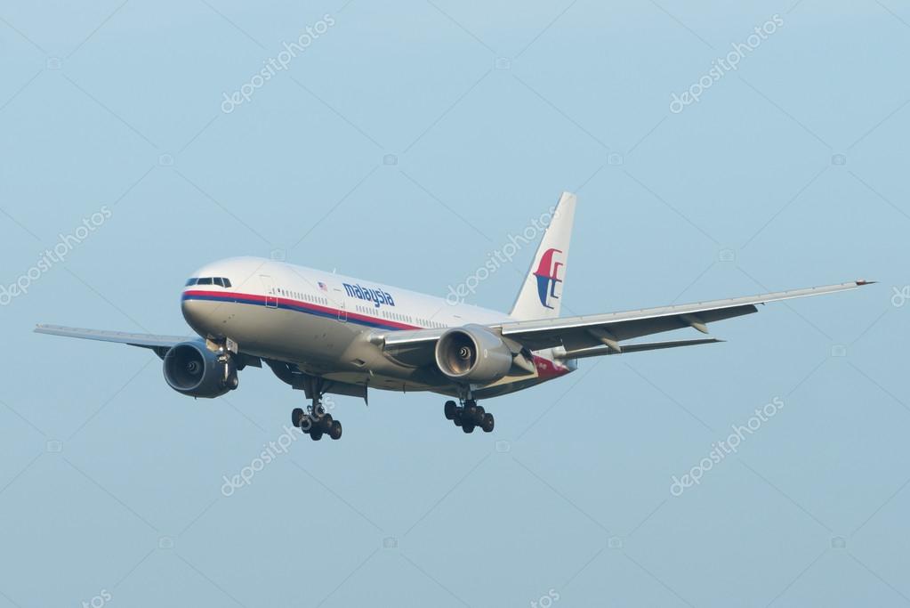 KUALA LUMPUR INTERNATIONAL AIRPORT (KLIA), SEPANG, MALAYSIA- JULY 21, 2014: Boeing 777-200ER (9M-MRB) MAS lands at KLIA, Malaysia. Similar plane MH17 was shot down in Ukraine-Russian border recently.