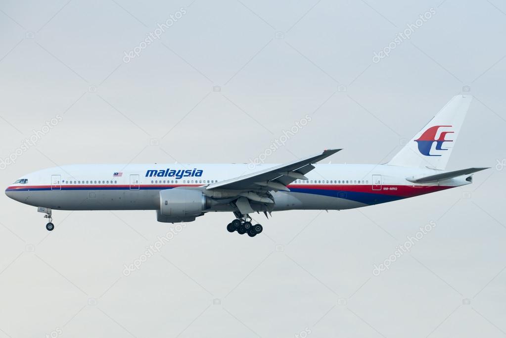 KUALA LUMPUR INTERNATIONAL AIRPORT (KLIA), SEPANG, MALAYSIA- JULY 21, 2014: Boeing 777-200ER (9M-MRB) MAS lands at KLIA, Malaysia. Similar plane MH17 was shot down in Ukraine-Russian border recently.