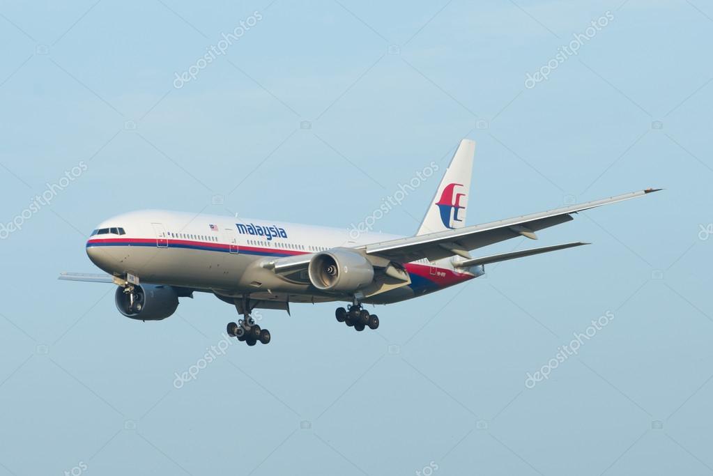 KUALA LUMPUR INTERNATIONAL AIRPORT (KLIA), SEPANG, MALAYSIA- JULY 21, 2014: Boeing 777-200ER (9M-MRB) MAS lands at KLIA, Malaysia. Similar plane MH17 was shot down in Ukraine-Russian border recently.