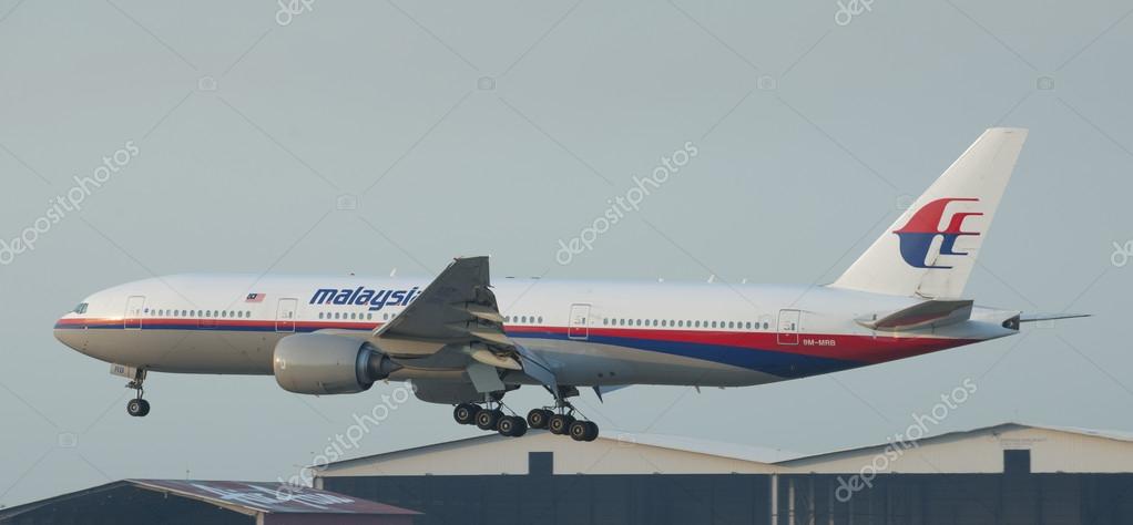 KUALA LUMPUR INTERNATIONAL AIRPORT (KLIA), SEPANG, MALAYSIA- JULY 21, 2014: Boeing 777-200ER (9M-MRB) MAS lands at KLIA, Malaysia. Similar plane MH17 was shot down in Ukraine-Russian border recently.