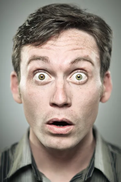 Wide Eyed Surprise Caucasian Man Portrait — Stock Photo, Image