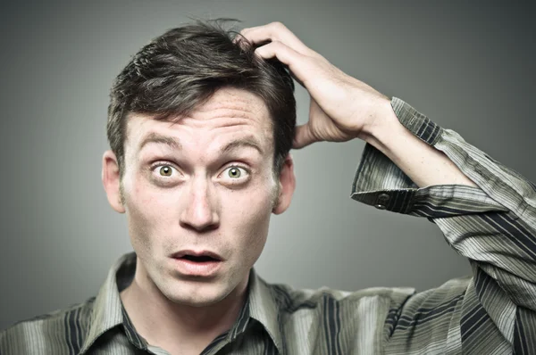 Scratching Head Confusion Caucasian Man Portrait — Stock Photo, Image
