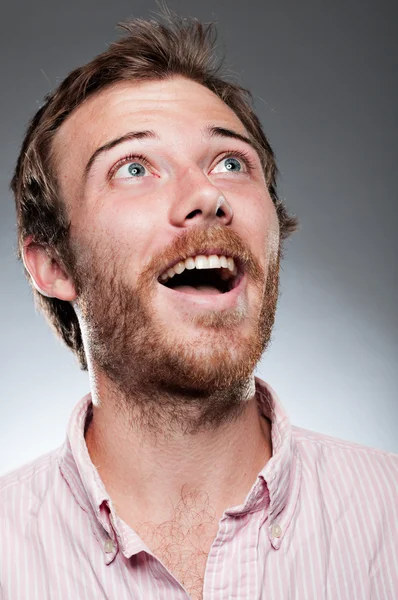 Caucasian Man Looking Up In Wonder — Stock Photo, Image