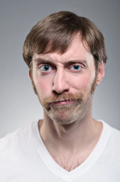 Caucasian Man With Mustache Smirking — Stock Photo, Image