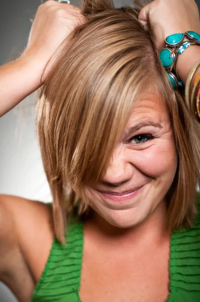 Caucasian Woman Pulling Her Hair Out — Stock Photo, Image