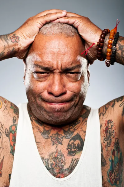 Stylish African American Man Holding Head In Frustration — Stock Photo, Image