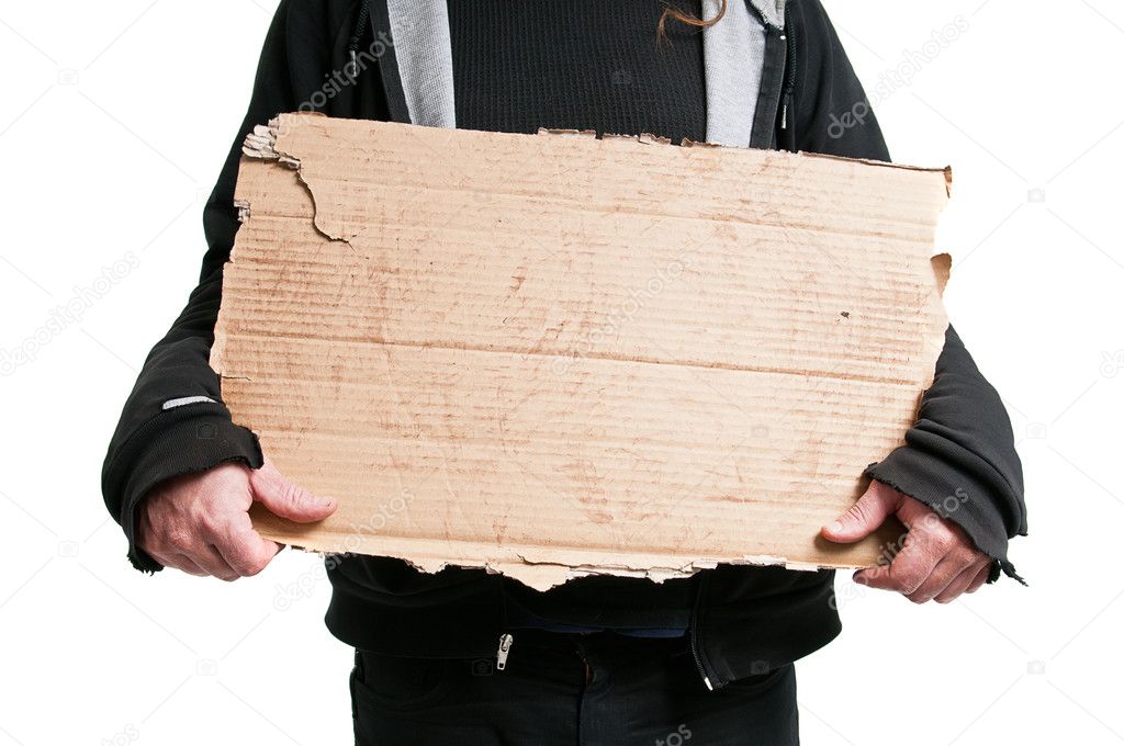 Homeless Man Holding Cardboard Sign