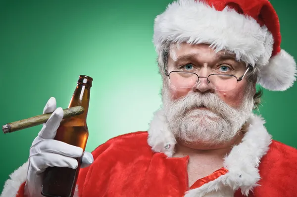 Bad Santa WIth A Beer And Cigar — Stock Photo, Image