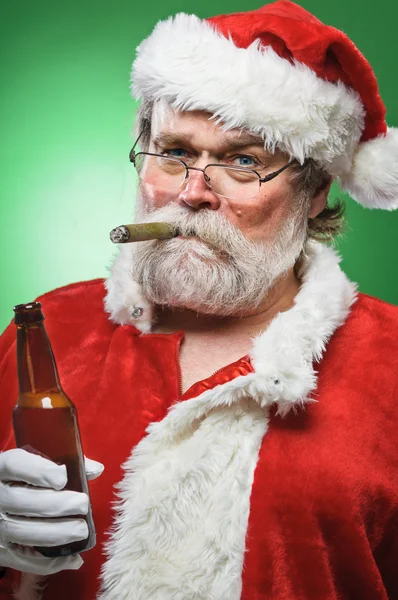 Bad Santa WIth A Beer And Cigar — Stock Photo, Image